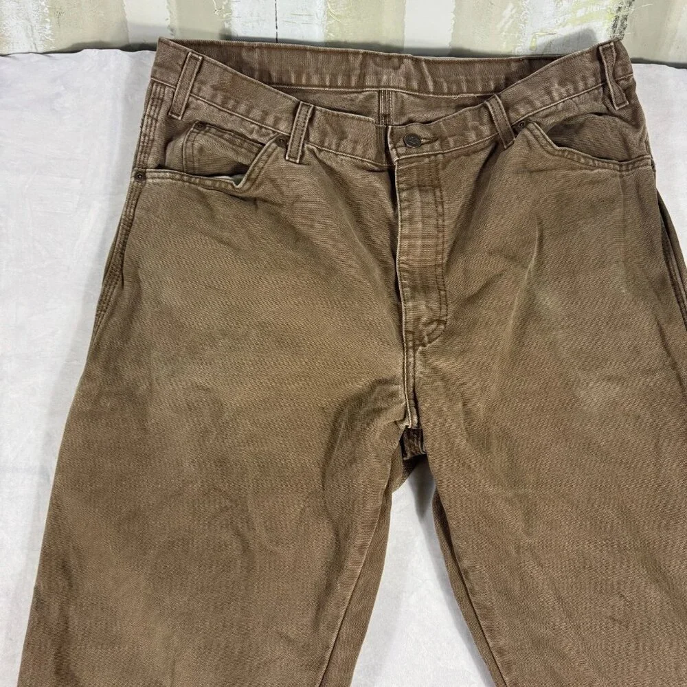Dickies Men's Carpenter Duck Pants Brown Relaxed Fit Straight Leg Workwear 36x34 - Picture 3 of 12